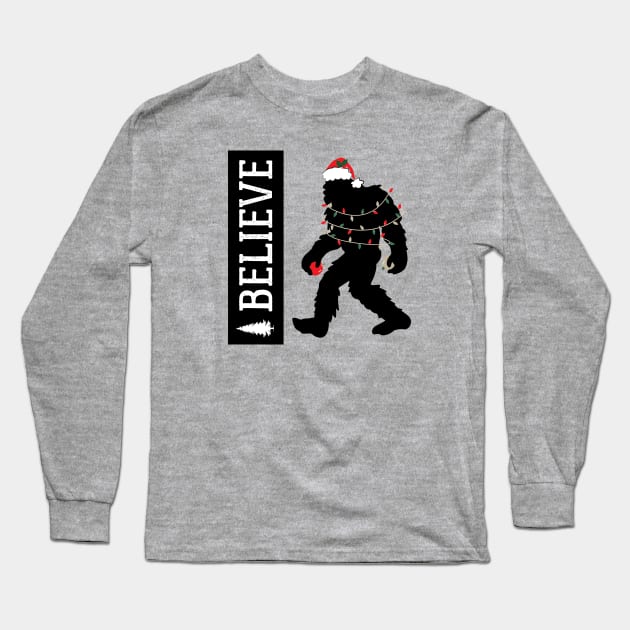 Big Foot Christmas Sasquatch Holiday Yeti Long Sleeve T-Shirt by Angel Pronger Design Chaser Studio